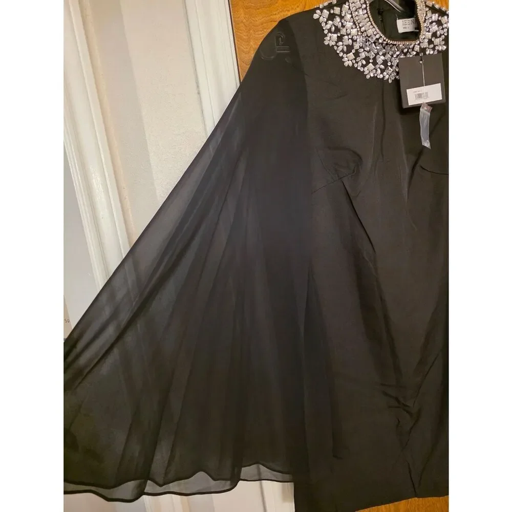 Mac Dugal Black Embellished Neck Bell-Sleeve Mini Dress SIZE 2 NWT 59607